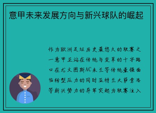 意甲未来发展方向与新兴球队的崛起
